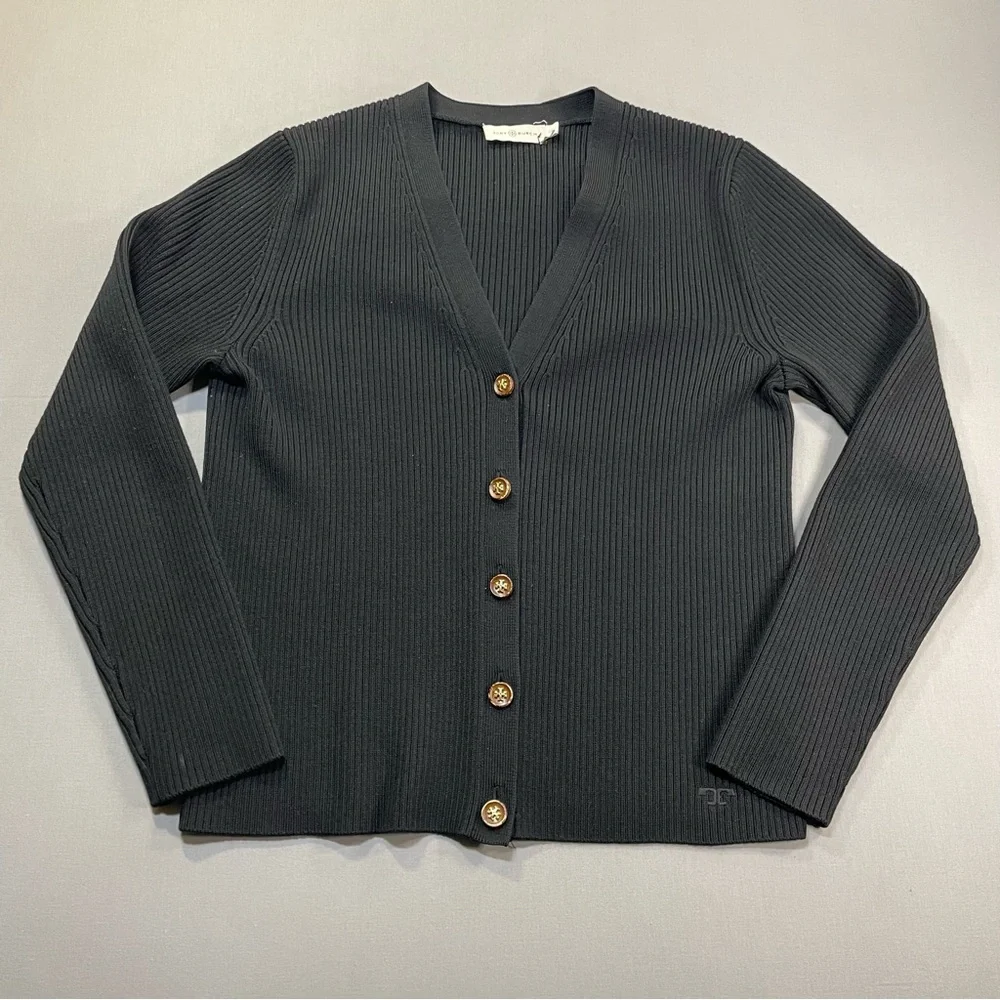 Tory Burch Ribbed Merino Wool Cardigan Sweater, Classic - Womens Large